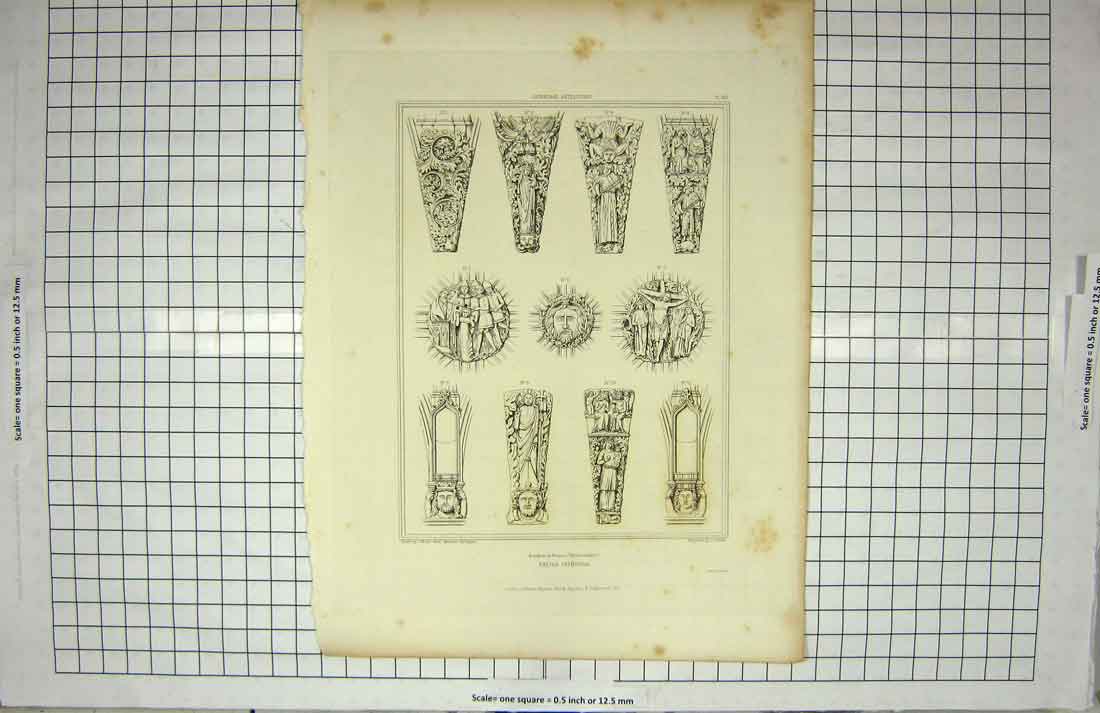 Original Old Antique Print 1825 Brackets Bosses Exeter Cathedral Keux Moore