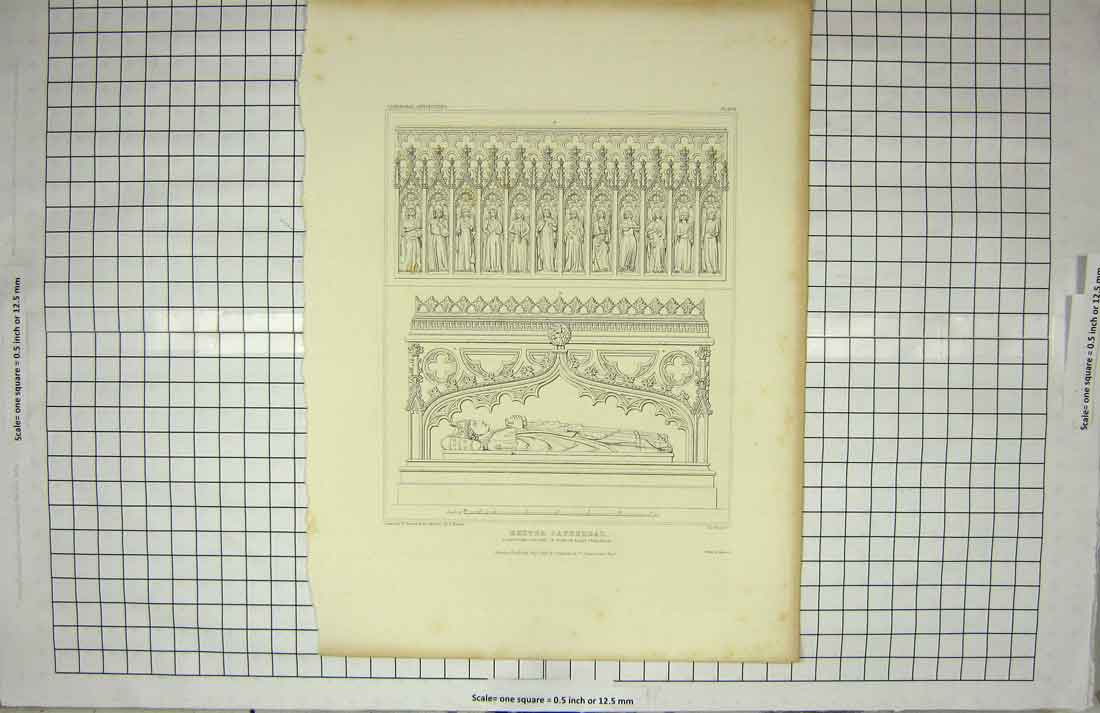 Old Antique Print 1826 Exeter Cathedral Tomb Bishop Stepleton Keux Ansted 19th