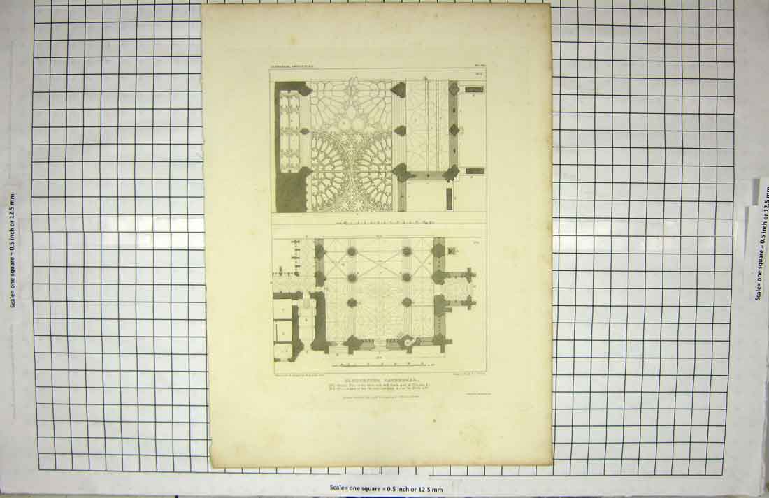 Original Old Antique Print 1828 Gloucester Cathedral Cloister Storm Ansted 19th