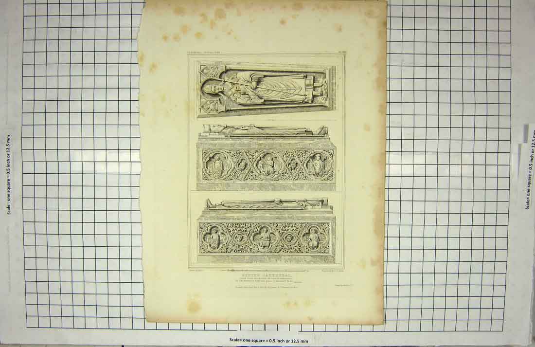 Old Antique Print 1825 Exeter Cathedral Altar Tomb Bishop Marshall Keux 19th