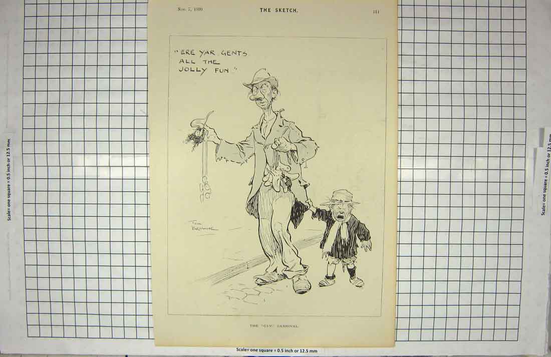 Original Old Antique Print Sketch Comedy Crying Boy Man Carnival