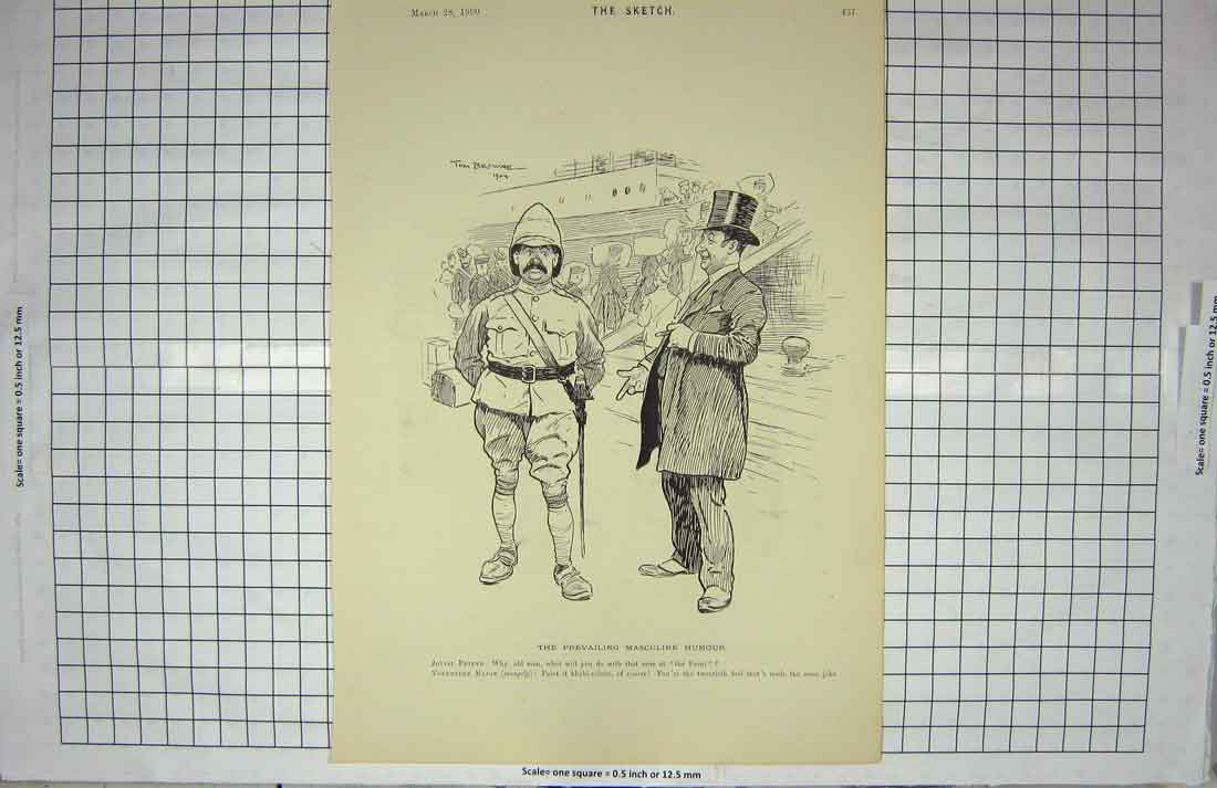 Original Old Antique Print Drawing Volunteer Major Friend Siers Ship