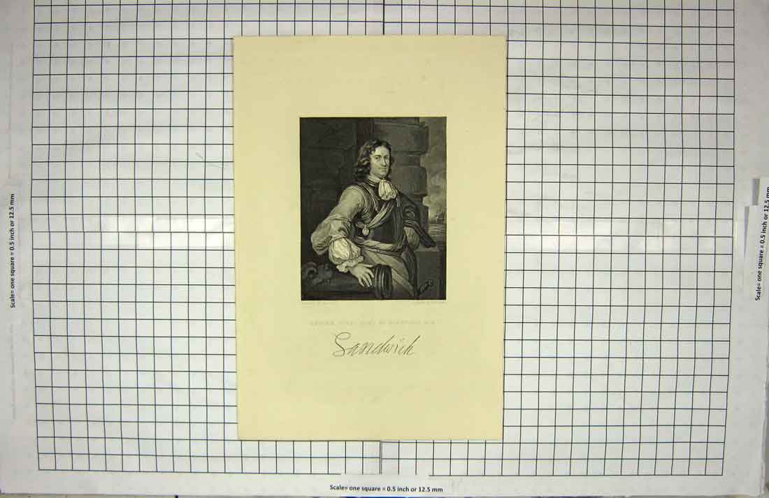 Original Old Antique Print Portrait Edward First Earl Sandwich Engraving Ryall
