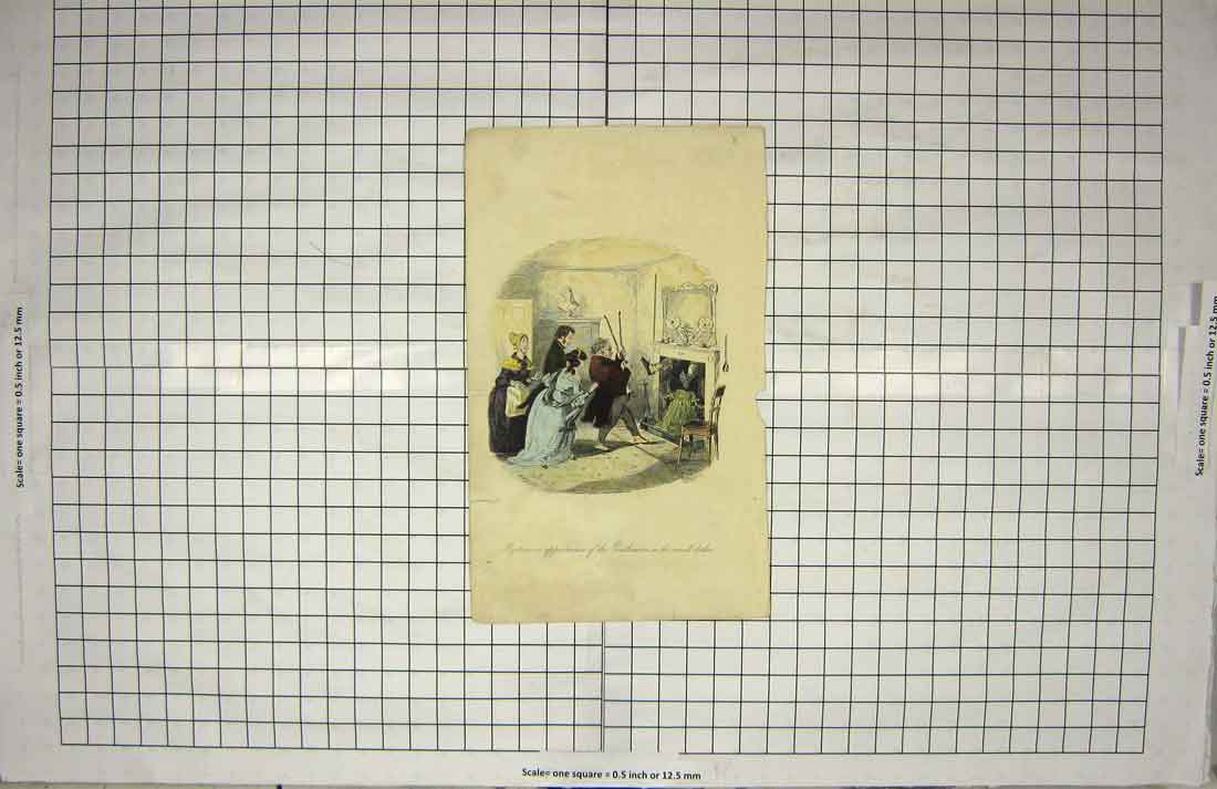 Original Old Antique Print Colour Comedy Scene Family Home Man Stuck Chimney