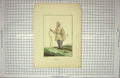Original Old Antique Print Colour Man Bow Arrow Striped Trousers