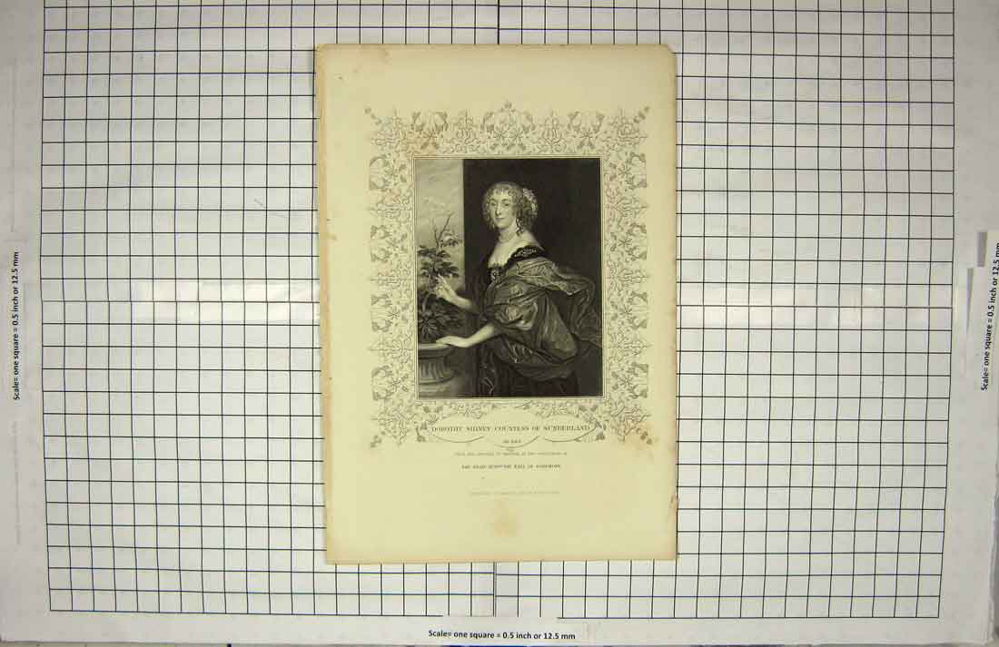 Original Old Antique Print Portrait Dorothy Sidney Countess Sutherland Ryall