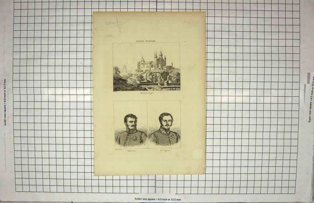 Original Old Antique Print Military France Ballesteros Arco-Augero Segovie