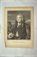 Original Old Antique Print 1802 Portrait Martin Folkes Cook Hogarth 19th