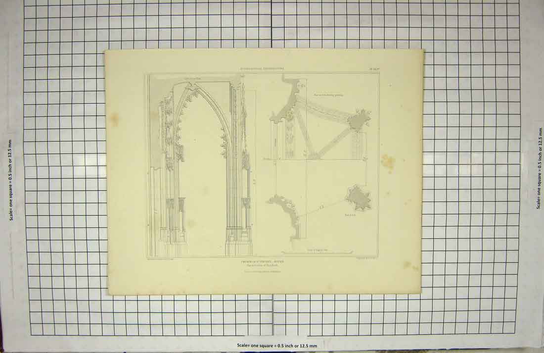 Original Old Antique Print Church St. Vincent Rouen Architecture Keux Pugin
