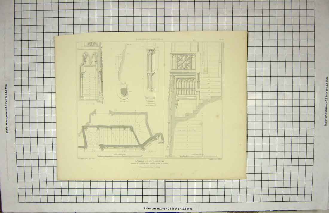 Original Old Antique Print Cathedral Notre Dame Rouen Architecture Keux Pugin