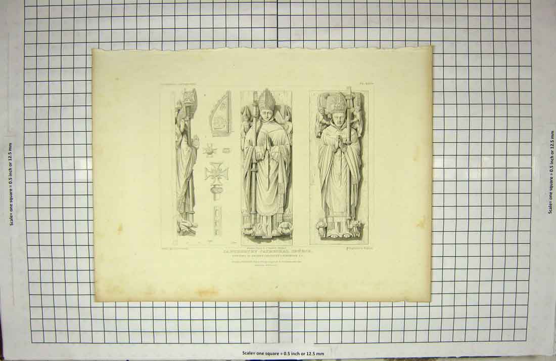 Original Old Antique Print 1821 Canterbury Cathedral Church Archbishop Warham