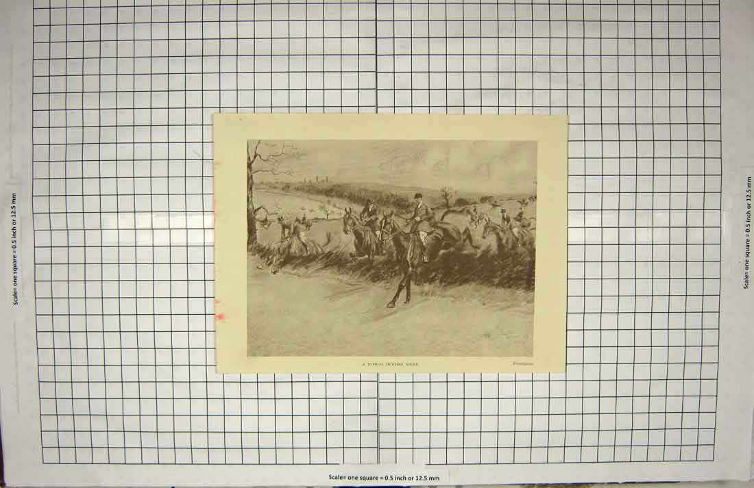Original Old Antique Print Hunting Scene Horses Huntsmen Sport