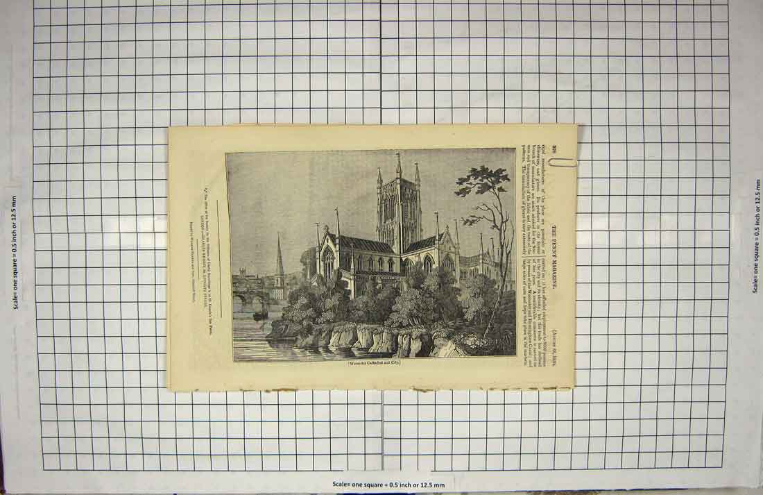 Original Old Antique Print Architecture 1835 Worcester Cathedral City England