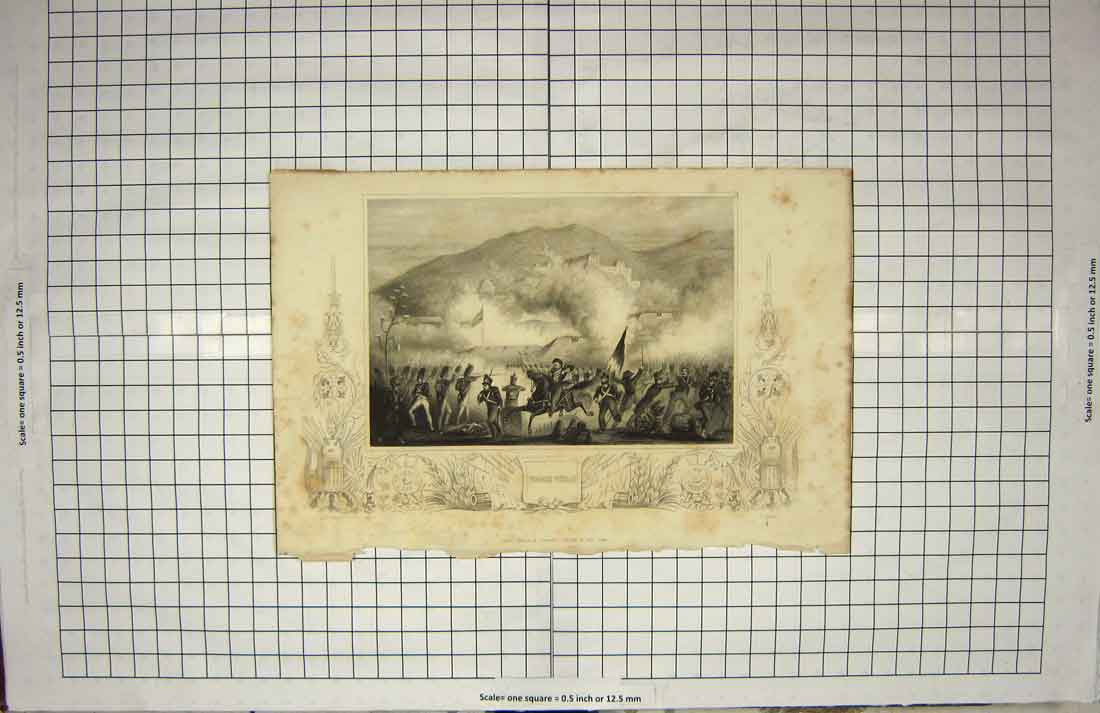 Original Old Antique Print Scene Torre Vedras Battle War Siers Horses Engraving