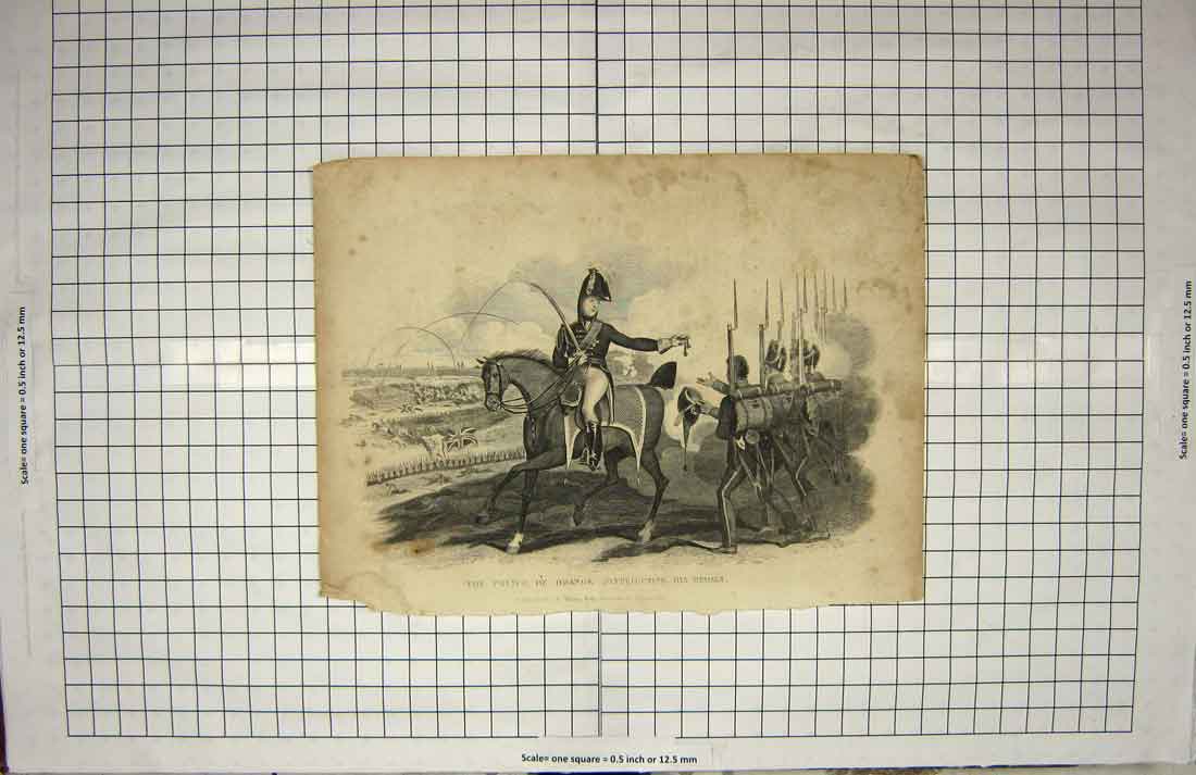Original Old Antique Print Prince Orange Distributing Medals War 1815 Engraving