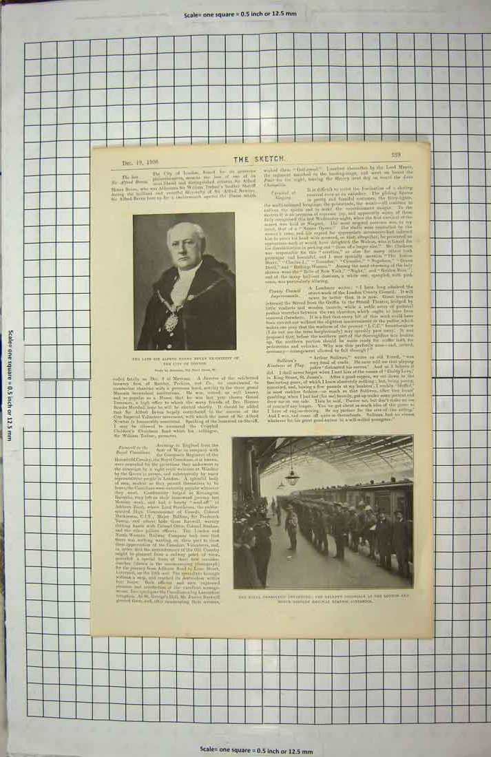 Antique Old Print 1900 Alfred Bevan Sheriff London Railway Liverpool Army 20th