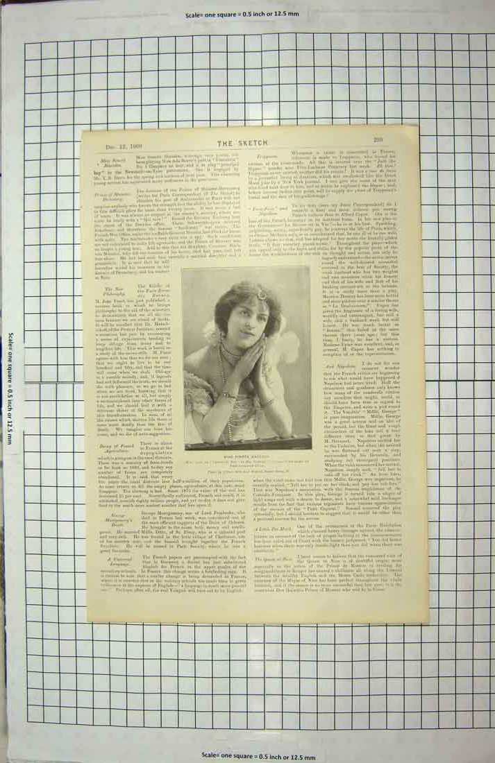 Original Old Antique Print 1900 Portrait Miss Simeta Marsden Social Jester Tea