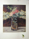 Original Old Antique Print White Lilacs And Roses C.1883 Paul Rosenburg 19th