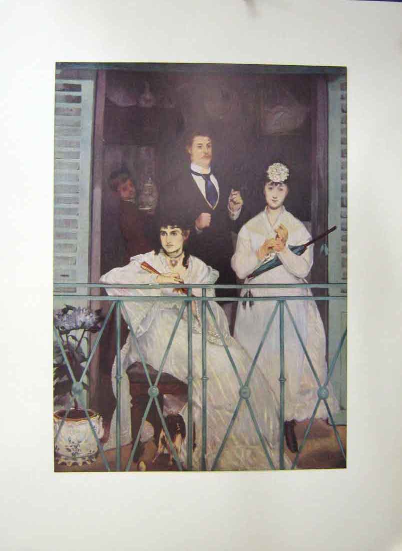Original Old Antique Print The Balcony Women Man C.1869 19th Century