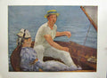 Original Old Antique Print Boating At Argenteuil Lady Sailor C.1874 Victorian