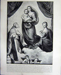 Original Old Antique Print Madonna Sisto Dresden Gallery Gutenberg Monument