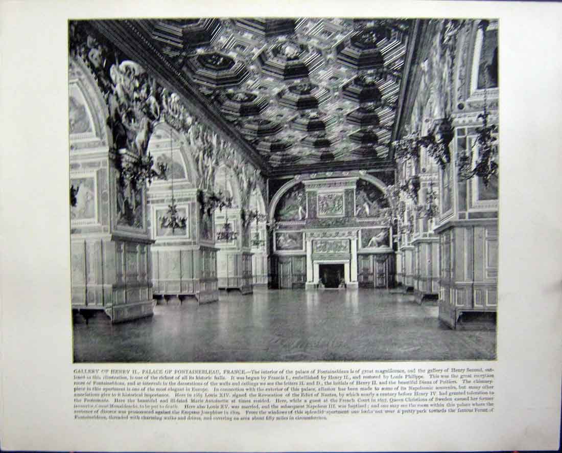 Original Old Antique Print Henry Palace Fontainebleau France Albert Memorial