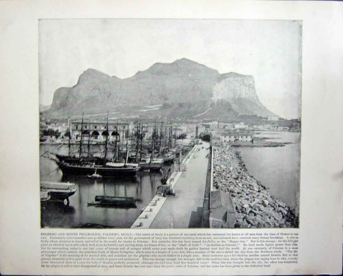 Old Antique Print Palermo Monte Pellegrino Sicily Piazzetta Venice Italy