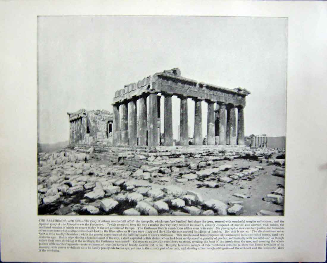 Old Antique Print Parthenon Athens Italy Winter Palace Petersburg Russia