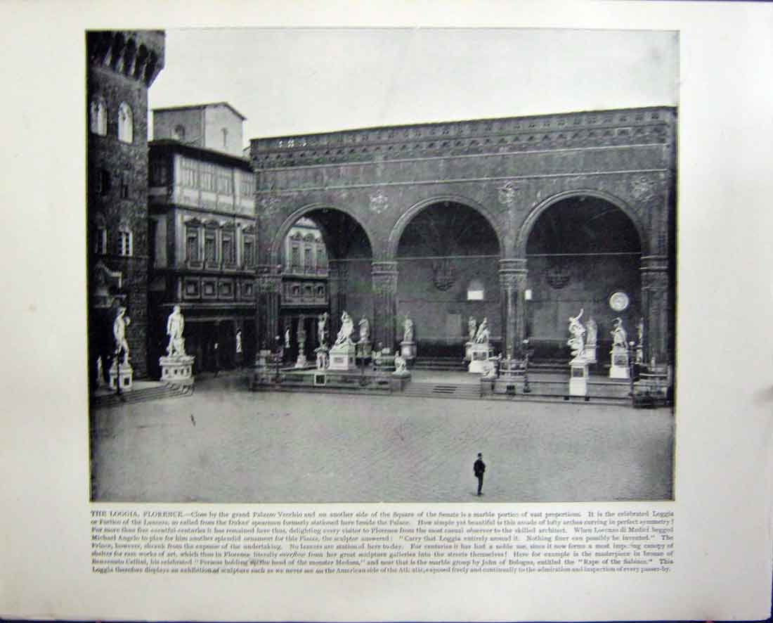 Old Antique Print Loggia Florence Italy Maximilian Platz Vienna Street
