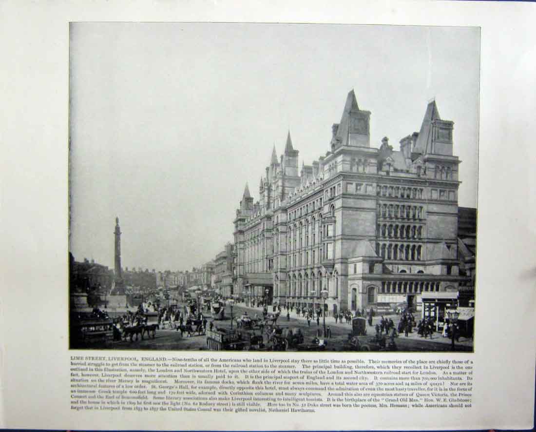 Original Old Antique Print Lime Street Liverpool England Bank England London