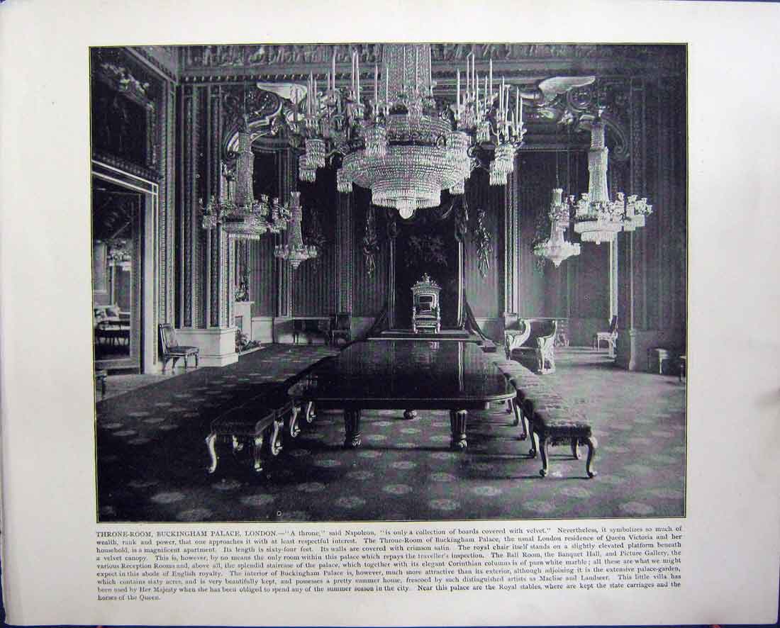 Old Antique Print Throne-Room Buckingham Palace Pennsylvania Washington