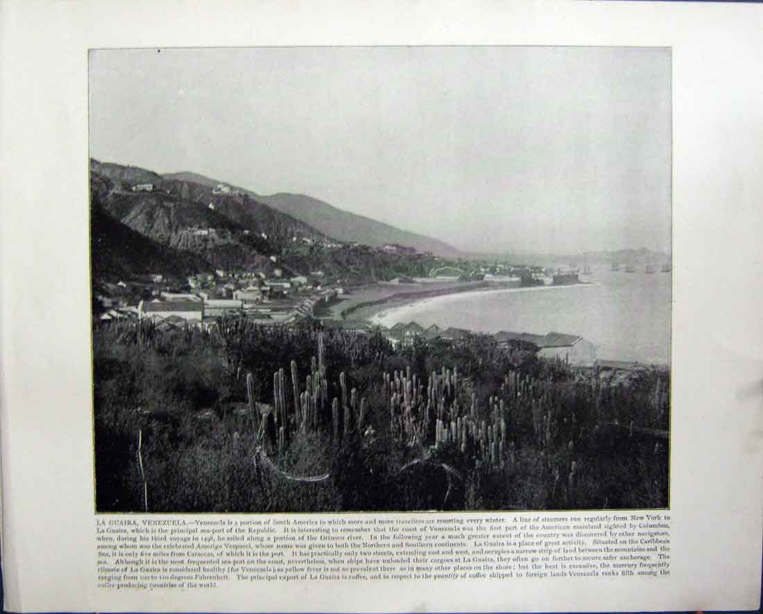 Original Old Antique Print La Guaira Venezuela Guanajuato Mexico America