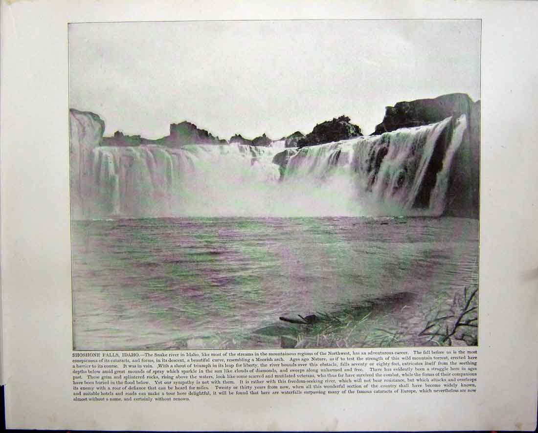 Original Old Antique Print Shoshone Falls Idaho Grand Canon Yellowstone Park