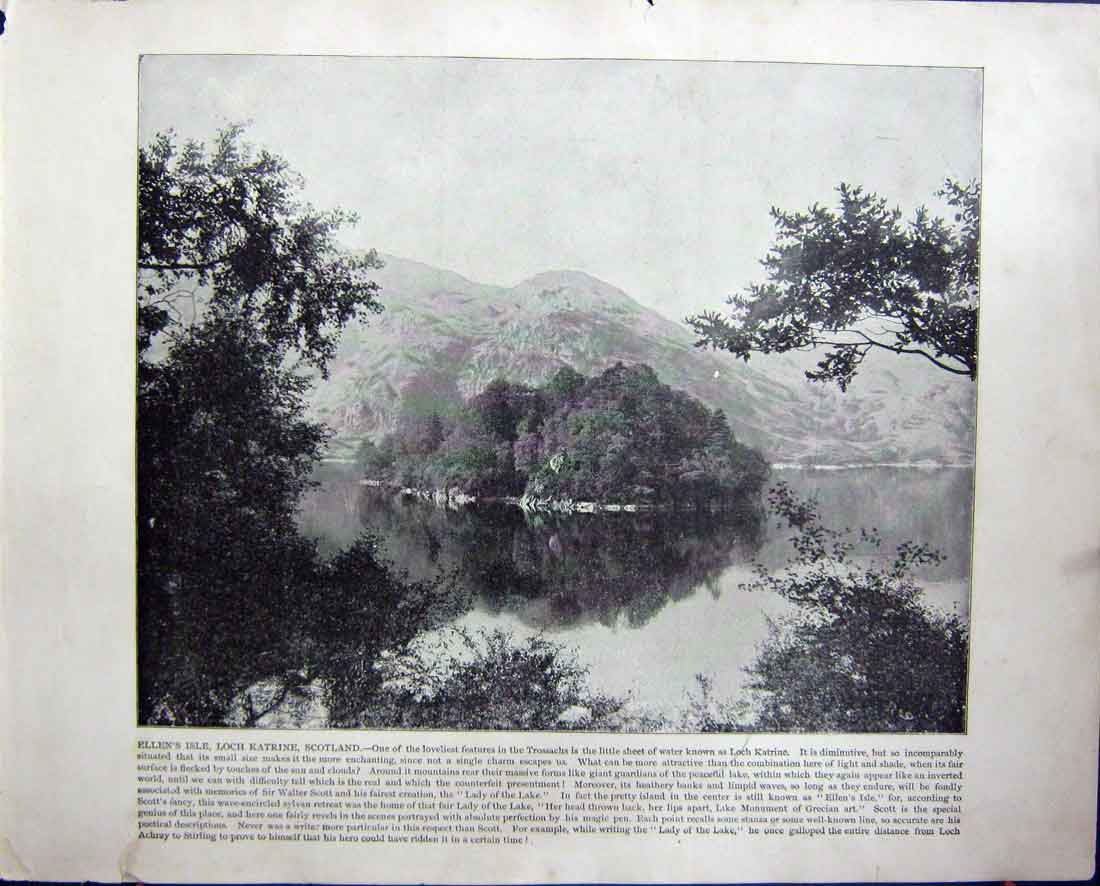 Old Antique Print Ellen'S Loch Katrine Scotland Blarney Castle Ireland
