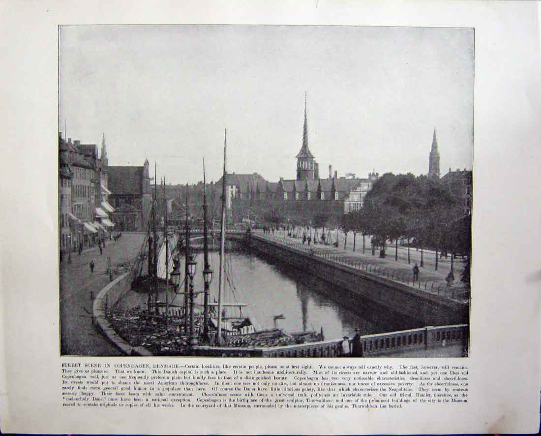 Original Old Antique Print Copenhagen Denmark Naerodal Pass Norway Mountains