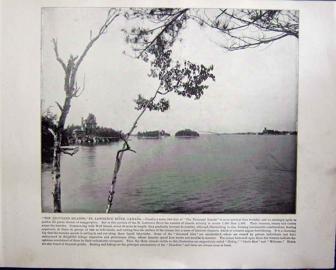Old Antique Print Thousand Islands Lawrence River Canada Boston Common