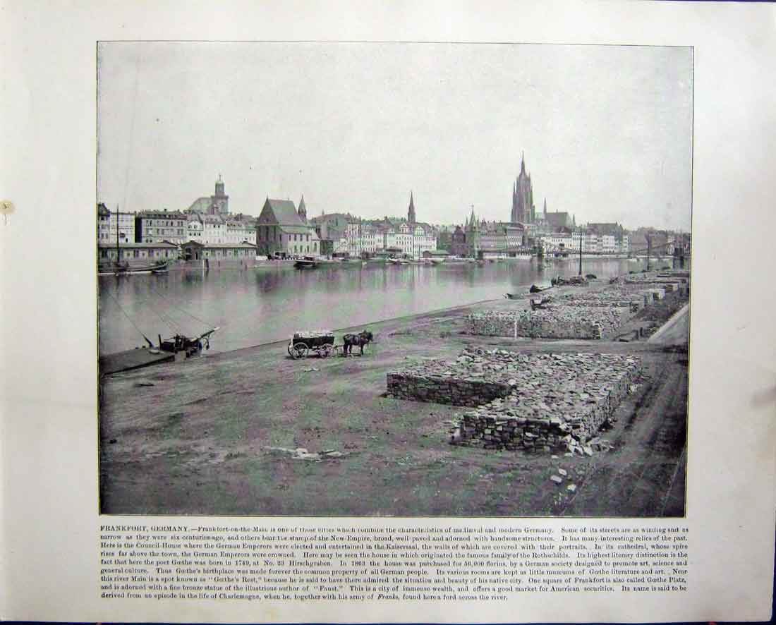 Original Old Antique Print Frankfort Germany Gotthard Pass Bridge Switzerland