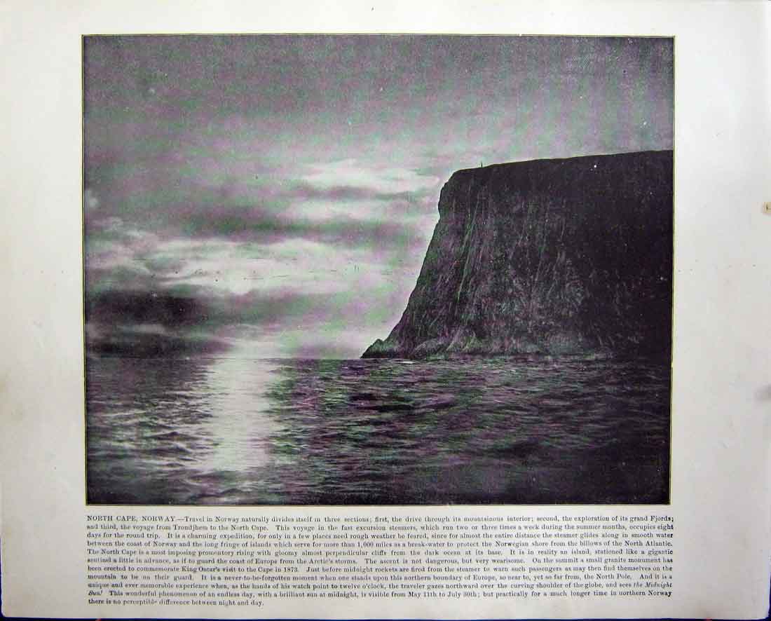 Old Antique Print North Cape Norway Edinburgh Scott'S Monument Scotland
