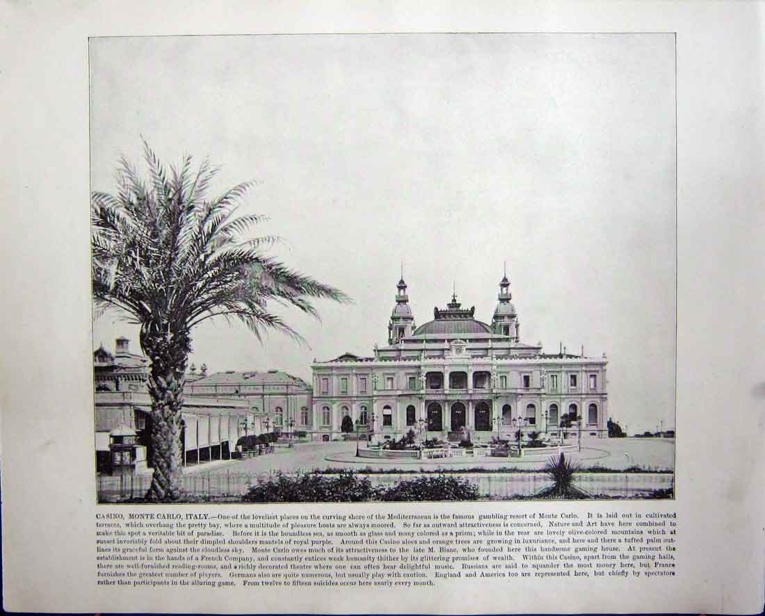Original Old Antique Print Casino Monte Carlo Italy Sackville Street Dublin
