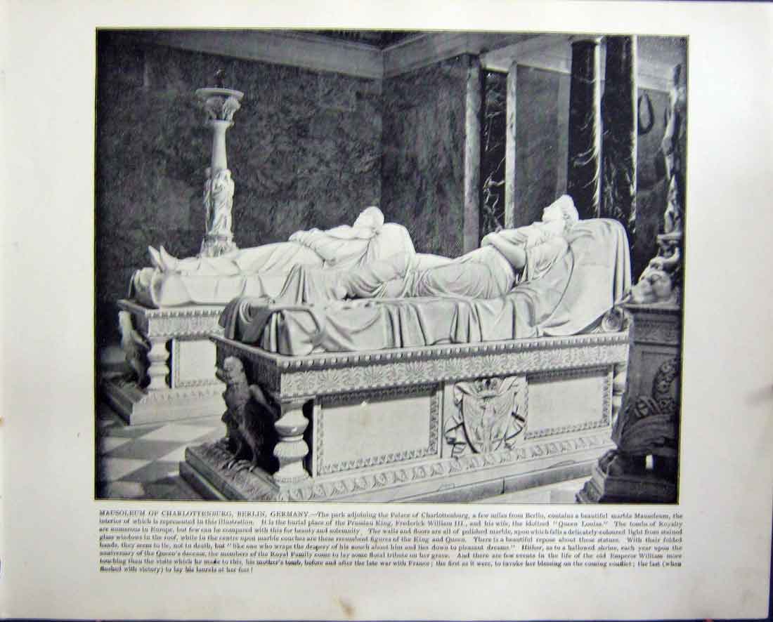 Original Old Antique Print Mausoleum Charlottenburg Berlin Germany Switzerland