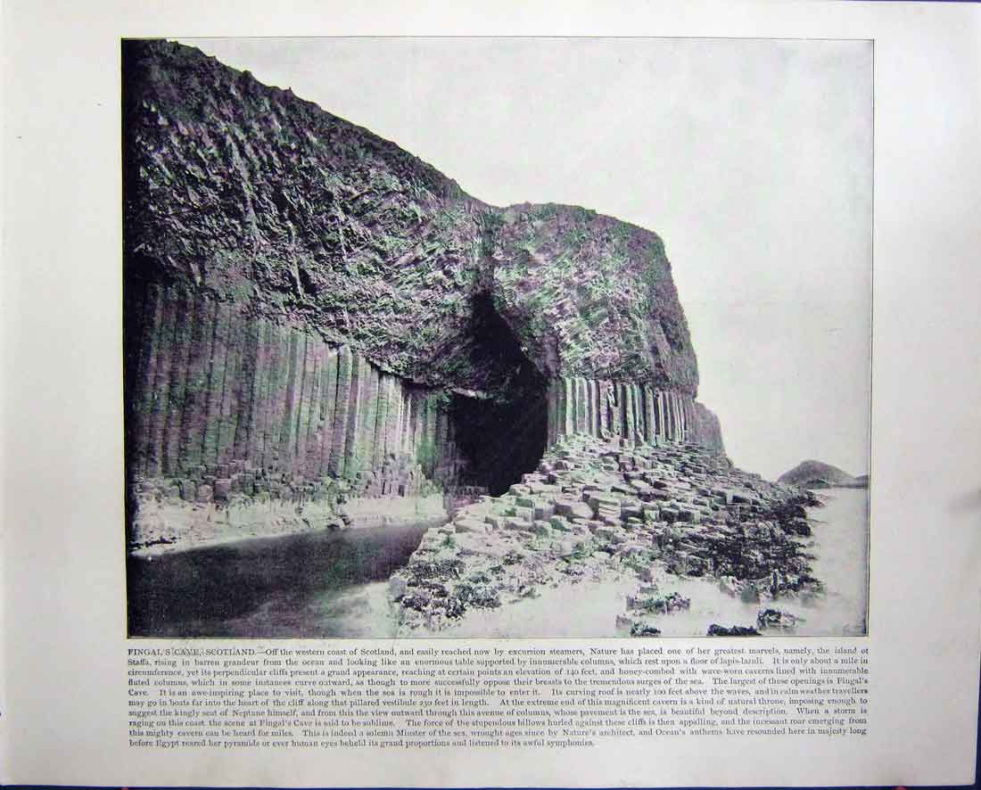 Old Antique Print Fingal'S Cave Scotland Staffa Palace Stockholm Sweden