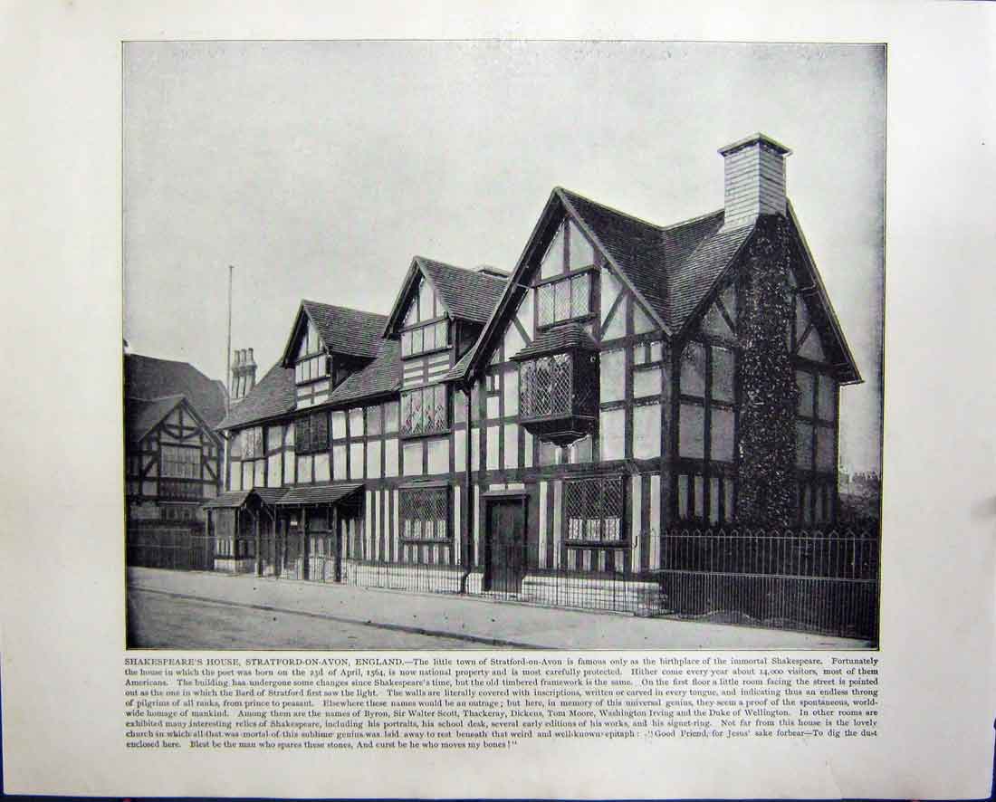 Original Old Antique Print Shakespeare Stratford-On-Avon Rue De Rivoli Paris