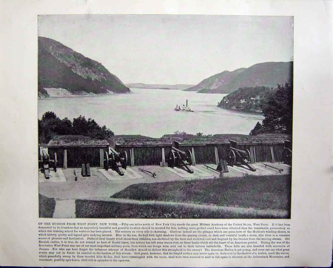 Original Old Antique Print Hudson River New York Washington Vernon Virginia