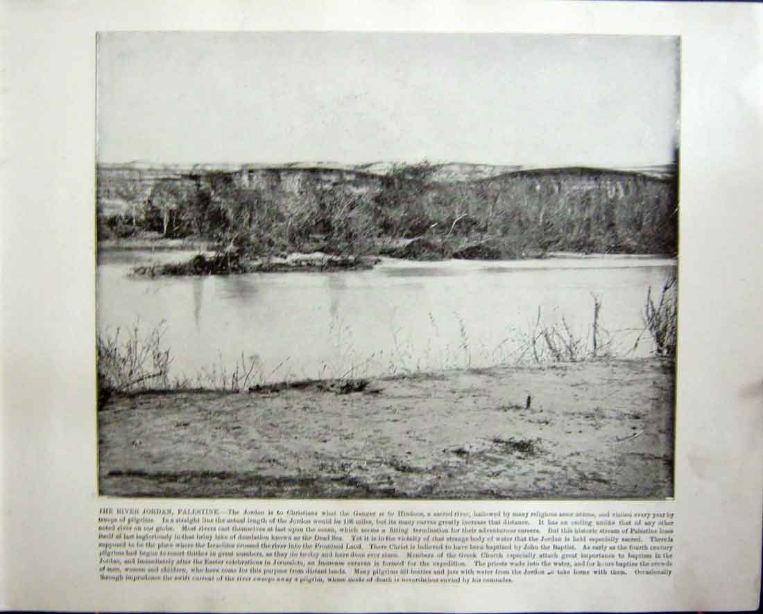 Original Old Antique Print River Jordan Palestine Natives Queensland Australia
