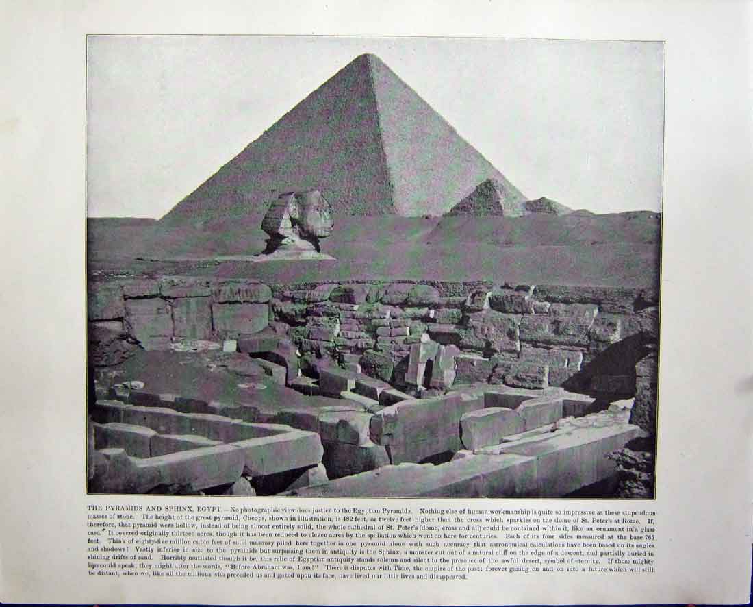 Original Old Antique Print Pyramids Sphinz Egypt View Gibraltar Mediterranean