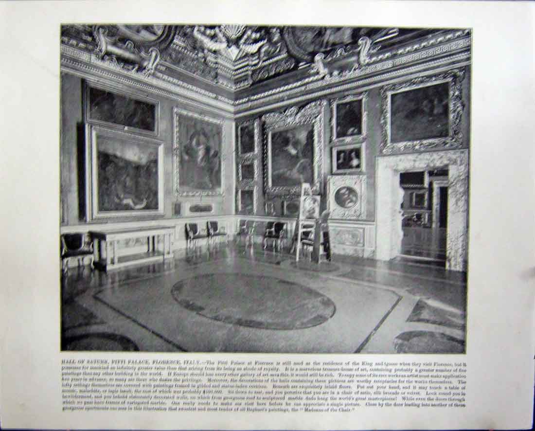 Original Old Antique Print Saturn Pitti Palace Florence Italy Appian Way Rome