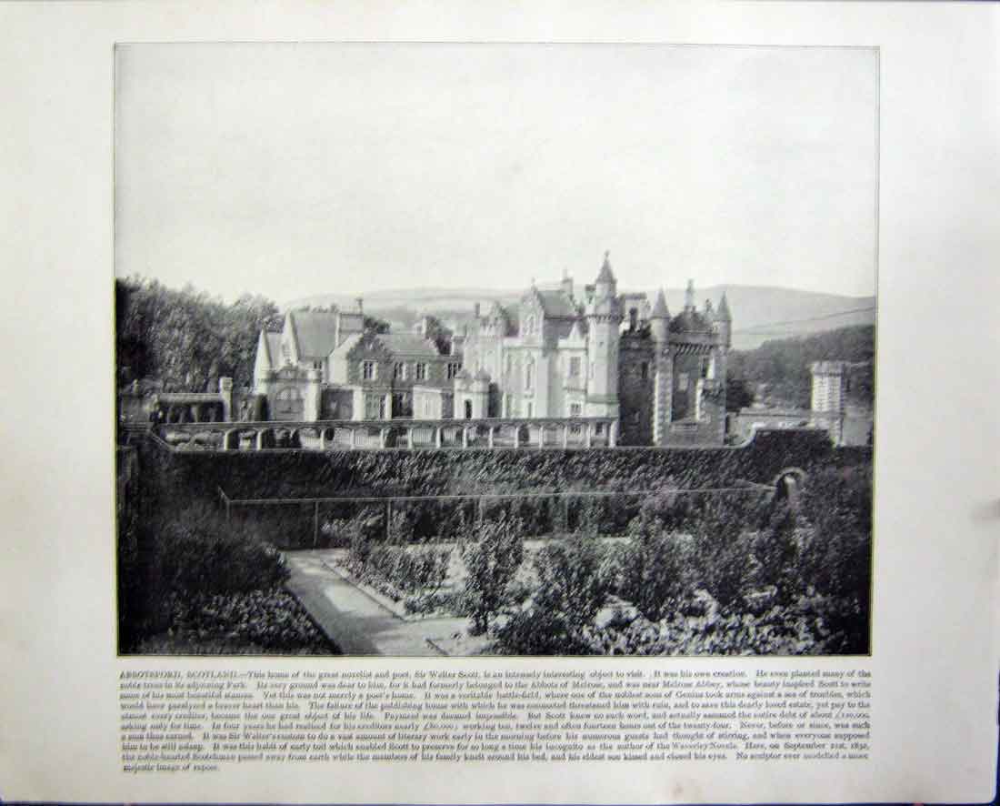 Original Old Antique Print Abbotsford Scotland Forum Rome Italy Architcture