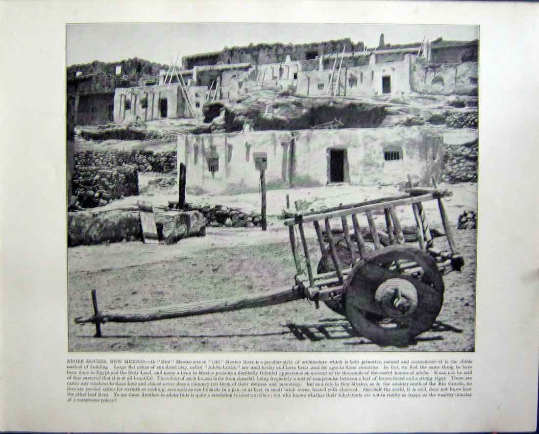Original Old Antique Print Adobe House Mexico Seal Rocks Gen Gate California