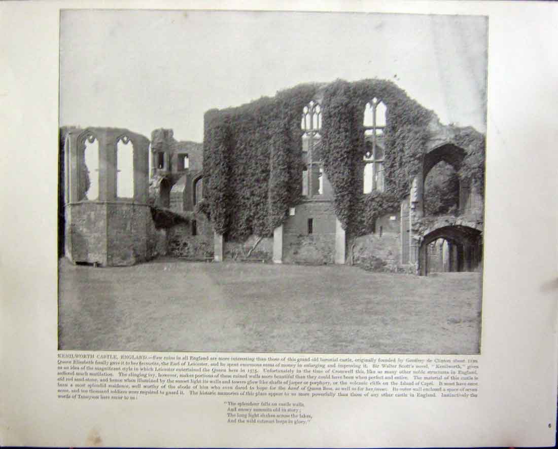 Original Old Antique Print Kenilworth Castle England Arch Triumph Paris France
