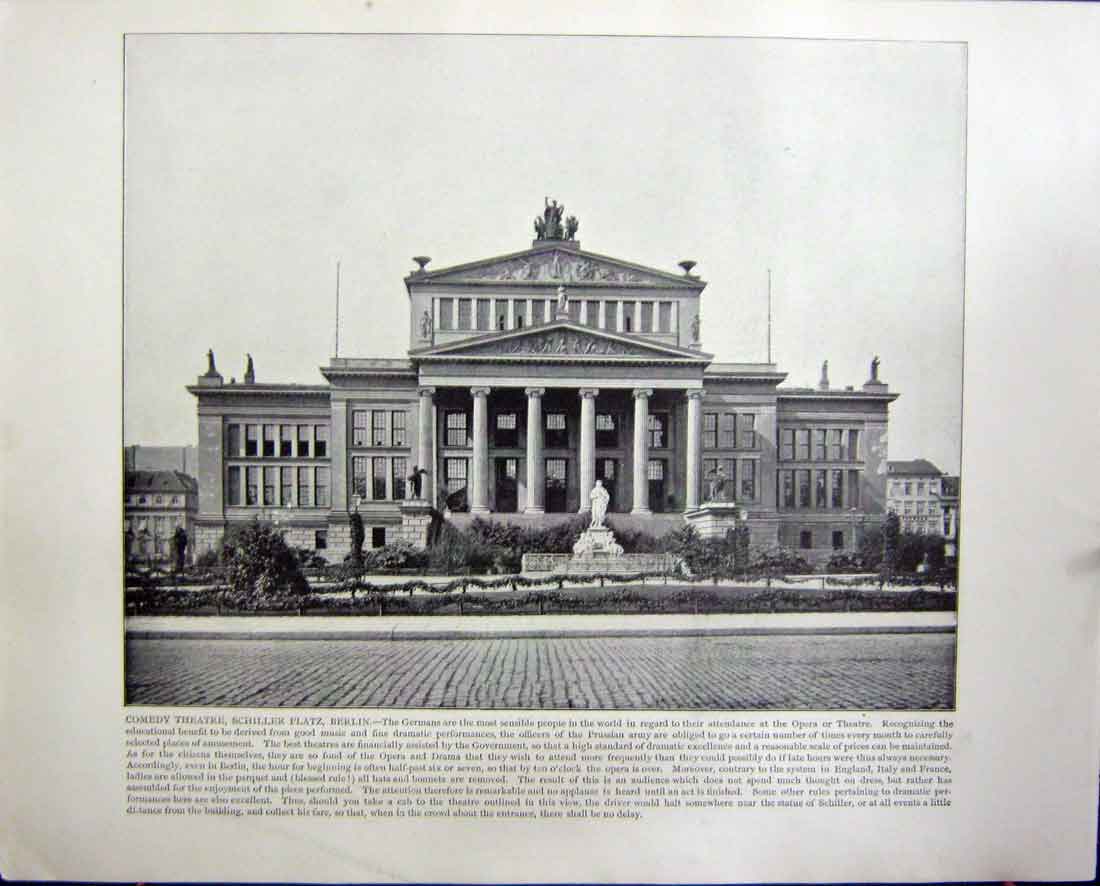 Antique Old Print Comedy Theatre Schiller Platz Berlin Battles Versailles 20th